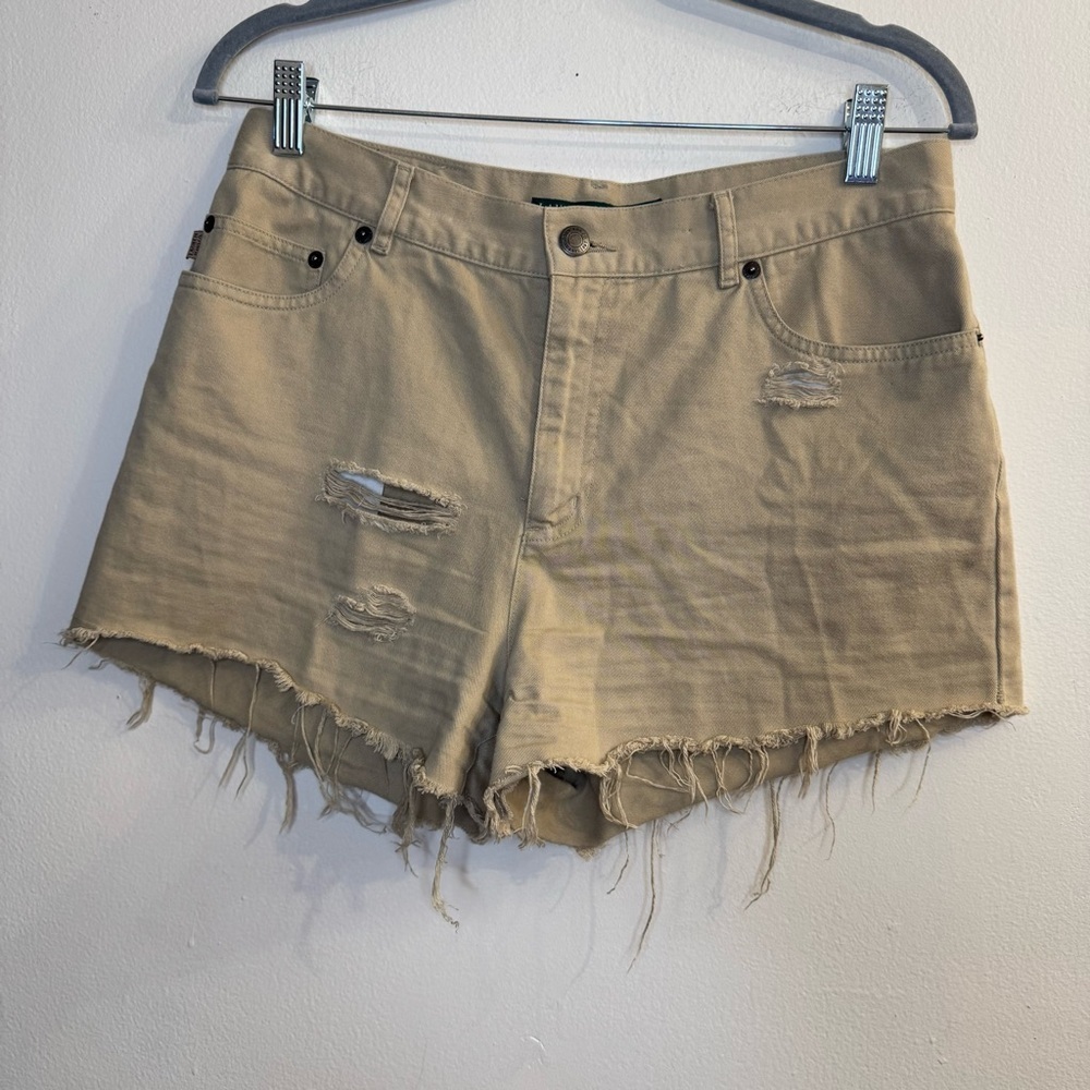 Lauren Jeans Co Ralph Lauren Tan Distressed 100% Cotton Shorts Size 8